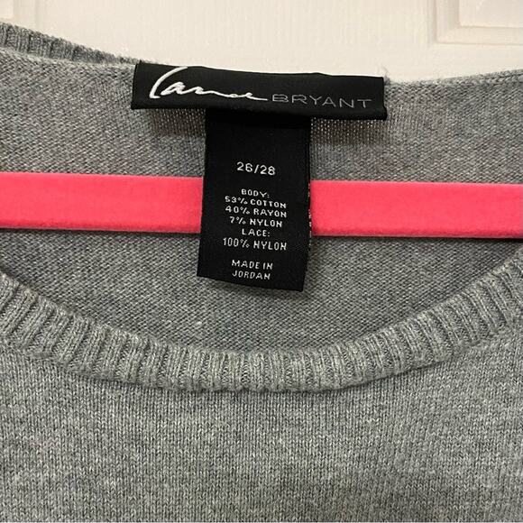 LANE BRYANT • Gray Lace Long Sleeve Scoop Neck Sweater - Picture 3 of 6